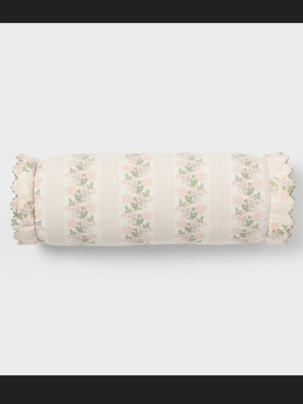 NWT Pink Floral Bolster Pillow with Green Leaves